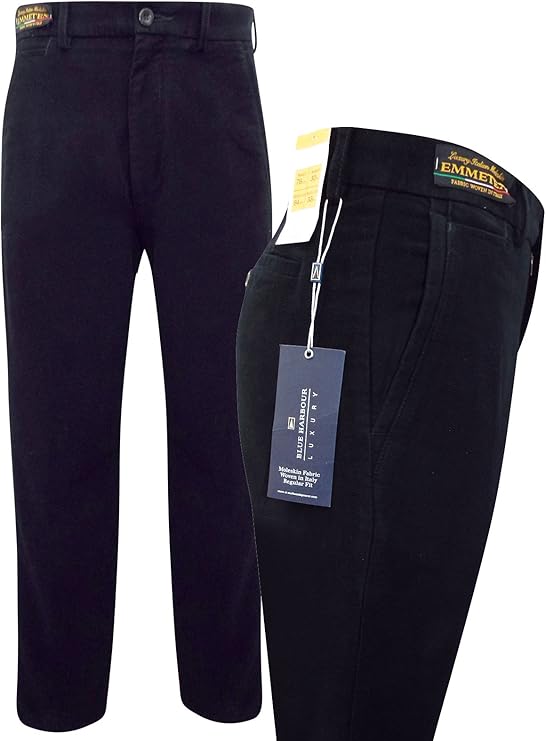 M&S Blue Harbour Men's Luxury Moleskin Trousers in Black Colour (36M