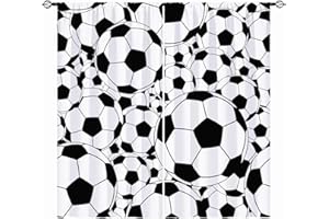 YUANZU Sport Curtains Rod Pocket Boys Kids Soccer Classical White and Black Football Balls Cartoon Print Pattern Window Drapes for Man Teen Nursery Baby Bedroom Playroom W42 x L63 Inch 2 Panels