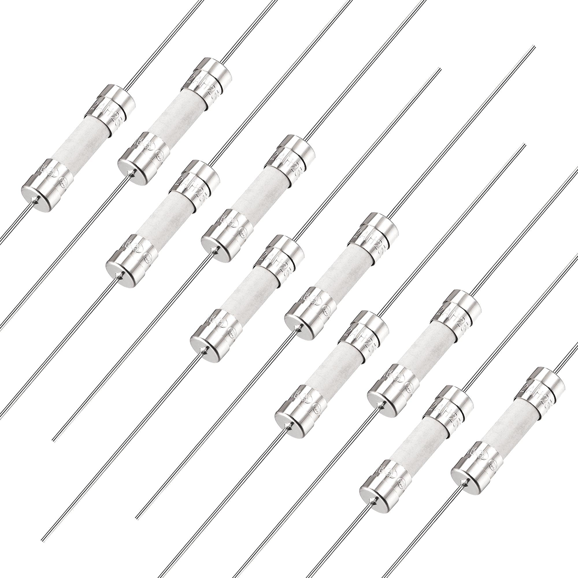 sourcing map Slow Blow Fuse Time Delay Lead Wire Ceramic Fuses 5mm x 20mm 250V T2A 10Pcs