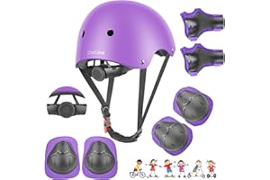 DaCool Kids Bike Helmet Set Skateboard Knee Pads - Kids Helmet Elbow Pads Wrist Guards Adjustable for 3~10yrs Girl Boy Kids Protective Gear Set for Sport Cycling Bike Roller Skating Scooter