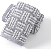 YiLUOMO Grey Hand Towel Set of 2 White Striped Pattern 100% Cotton Super Soft Highly Absorbent Bath Hand Towels Lightweight Quick Dry Towels for Batbroom 13 x 29 Inch