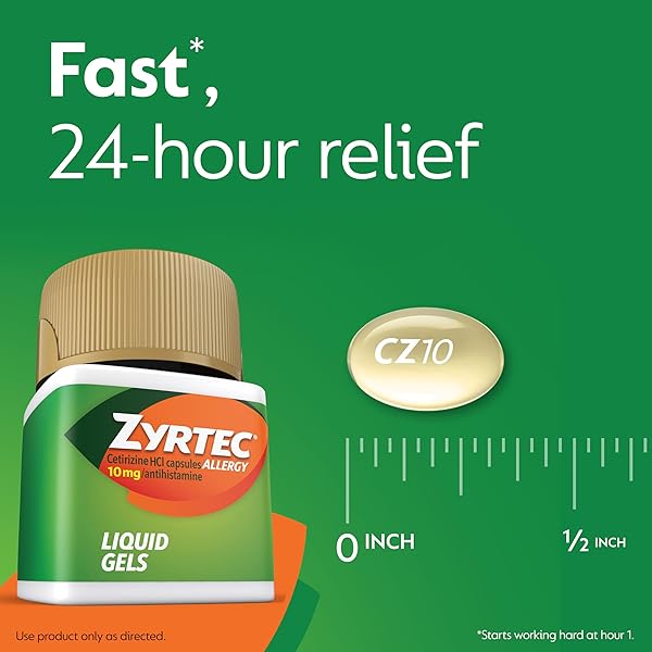 ZYRTEC 24 HOUR ALLERGY RELIEF LIQUID GELS, ANTIHISTAMINE CAPSULES WITH CETIRIZINE HCL ALLERGY MEDICINE FOR ALL-DAY RELIEF FROM RUNNY NOSE, SNEEZING, ITCHY EYES & MORE, 12 COUNT