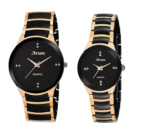 Analogue Black Dial Round Shaped Unisex Wristwatch(AW-0053) - Pack of 2
