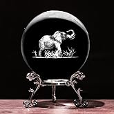 PYJ3DLAMP 3D Elephant Crystal Ball with Stand Lase Engraved Glass Sphere Paperweight Decor Elephant Gift for Women Friends Christmas Birthday