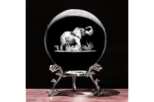 PYJ3DLAMP 3D Elephant Crystal Ball with Stand Lase Engraved Glass Sphere Paperweight Elephant Decor Gift