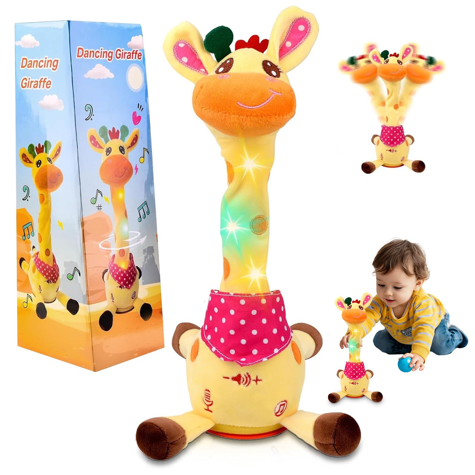 Dancing Giraffe Toy, Singing Giraffe Toy with Volume Control, Dancing Plush Toy Repeat What You Say, Soft Toy for Baby Toddler Encourage Speech, Birthday Gifts for Kids Boys Girls (C)