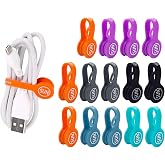 SUNFICON 6 Pack Magnetic Cord Organizers Cable Clips Cable Straps Silicone Twist Ties Colorful Headphone Cord Keeper Holder Manager Bookmark Whiteboard Fridge Magnet Keychain Gift Home,Office,School