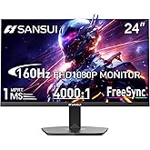 SANSUI 24 Inch Gaming Monitor 160Hz FHD 1080P Computer Monitor, FreeSync 1ms 4000:1 Contrast, HDMI DP Ports VESA Support Eye Care Monitor for Gaming Office (HDMI Cable Included ES-G24F4M)