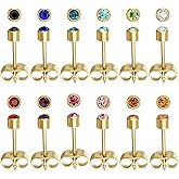 JMTOBETOP Stainless Steel Ear Piercing Stud Earrings for Piercing Guns Surgical Steel Round CZ Birthstone Stud Earrings Set 12 Pairs