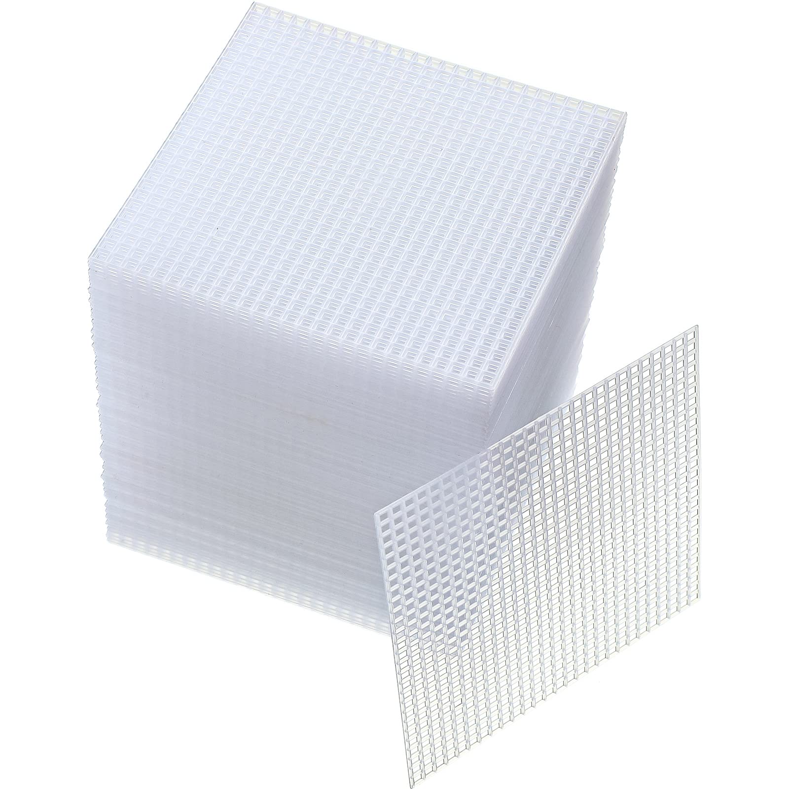 Photo 1 of 100 Pcs Square Plastic Canvas Mesh Sheets, 4.5'' Square Shape Needlepoint Canvas White Blank Canvas Plastic Mesh Mat for Needlework Embroidery Yarn Crafting Knit Crochet Project, 7 Count