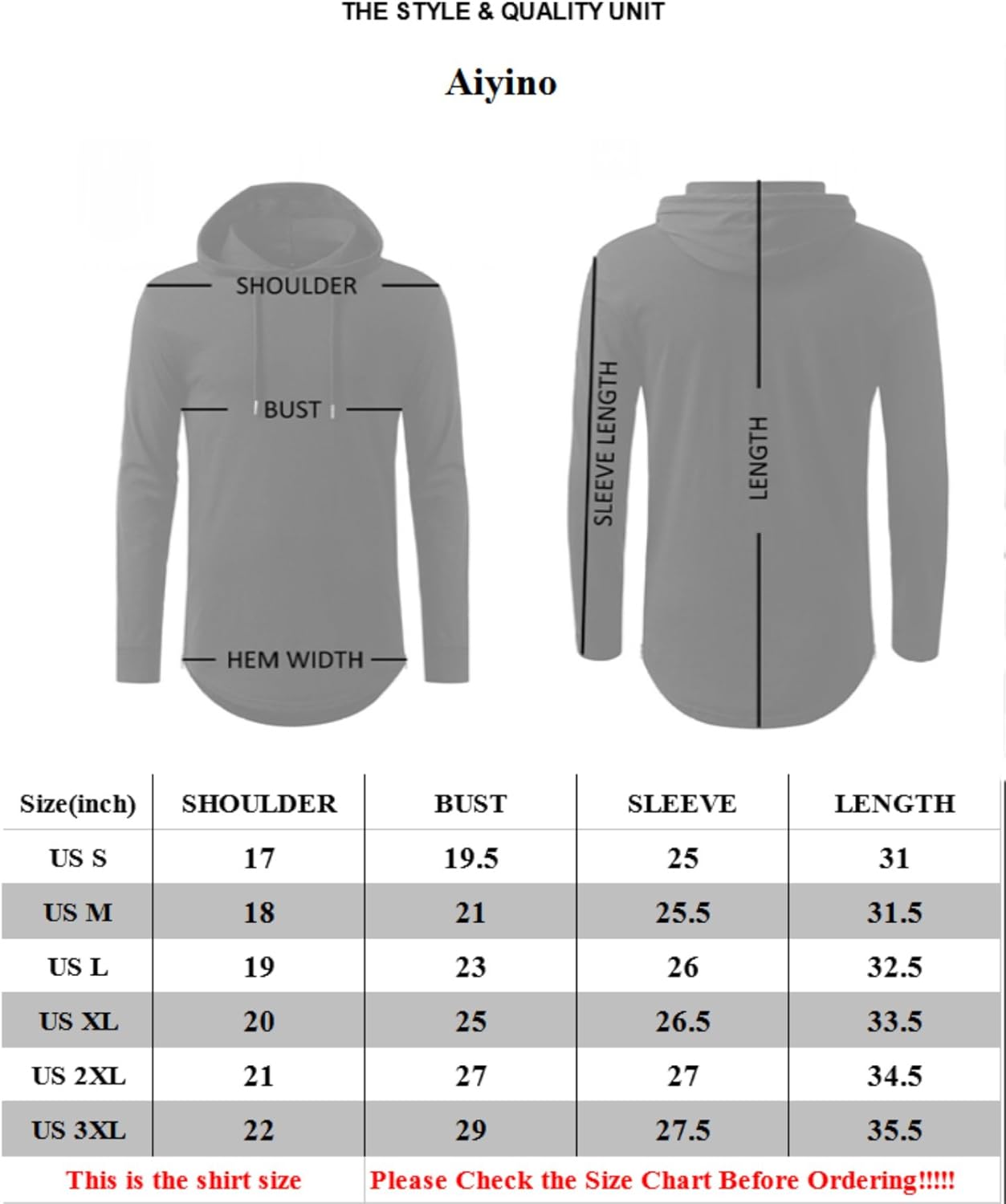 Aiyino Men's Hipster Hip Hop Long Sleeve Longline Pullover Hoodies Shirts: Clothing