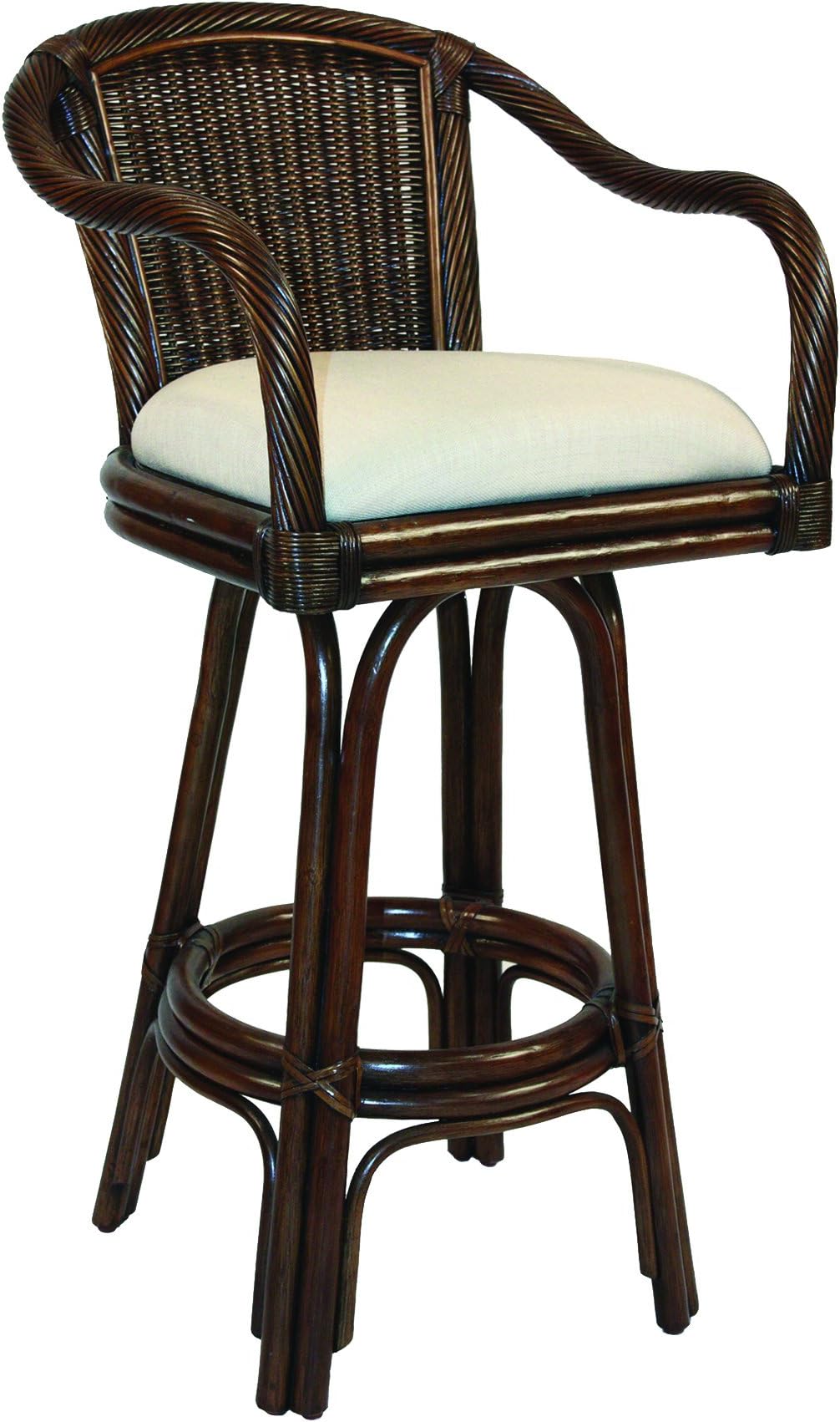 Hospitality Rattan Key West Indoor Swivel Rattan & Wicker Counter Stool, 24", Light Beige