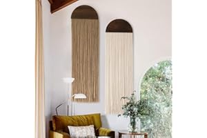 Flber 2 Pcs Macrame Wall Hanging Boho Wall Decor Handmade Macrame Art Tapestry Wedding Macrame Backdrop 13.7" W x 51" L For Living room Bedroom Headboard Decor