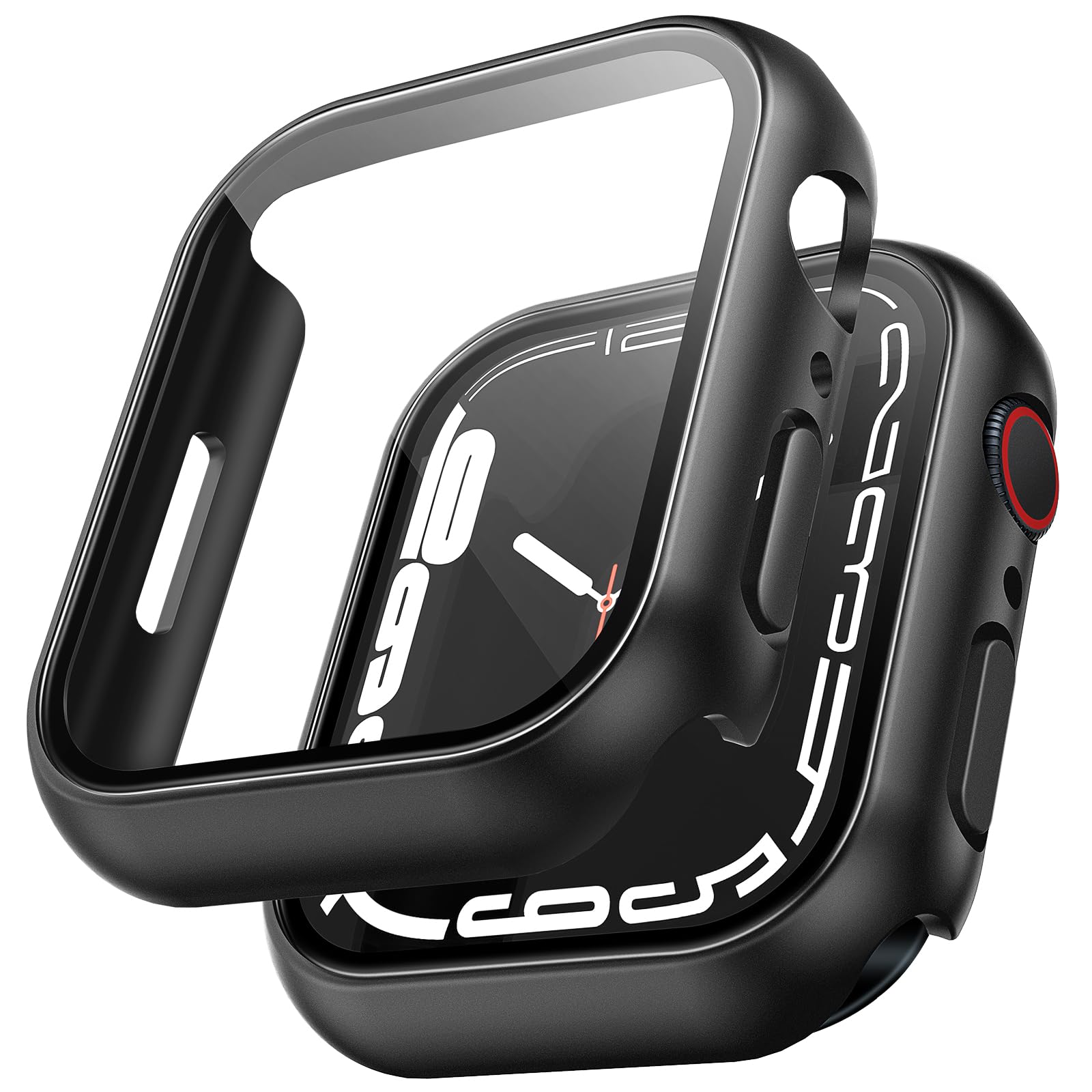 TAURI 2 Pack Hard Case Designed for Apple Watch Series 9 (2023) Series 8/7 45mm, [HD Clear] Built-in 9H Tempered Glass Screen Protector, [Full Protection] Slim Cover for iWatch S9/S8/S7 45mm - Black — image 1