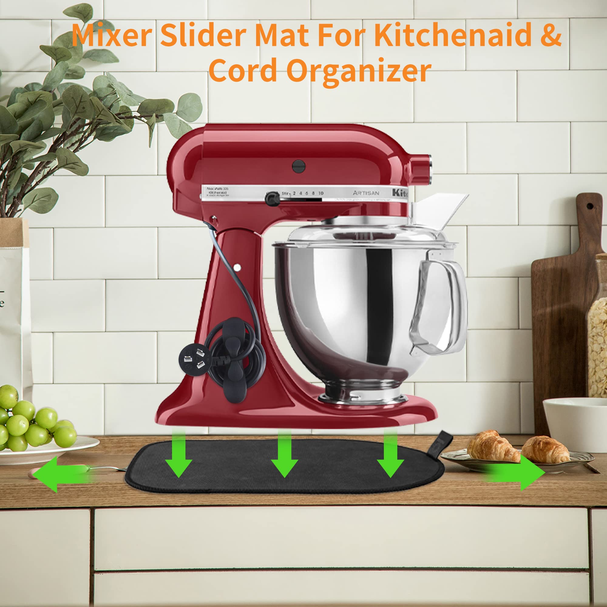 Sliding Mat for Kitchenaid Mixer with 2 Black Kitchen Accessories, Mover Slider Mat Pad for 5-8 Qt Bowl-Lift Stand Mixer, Kitchen Appliance Slider Mat Compatible with Professional 600 Stand Mixer