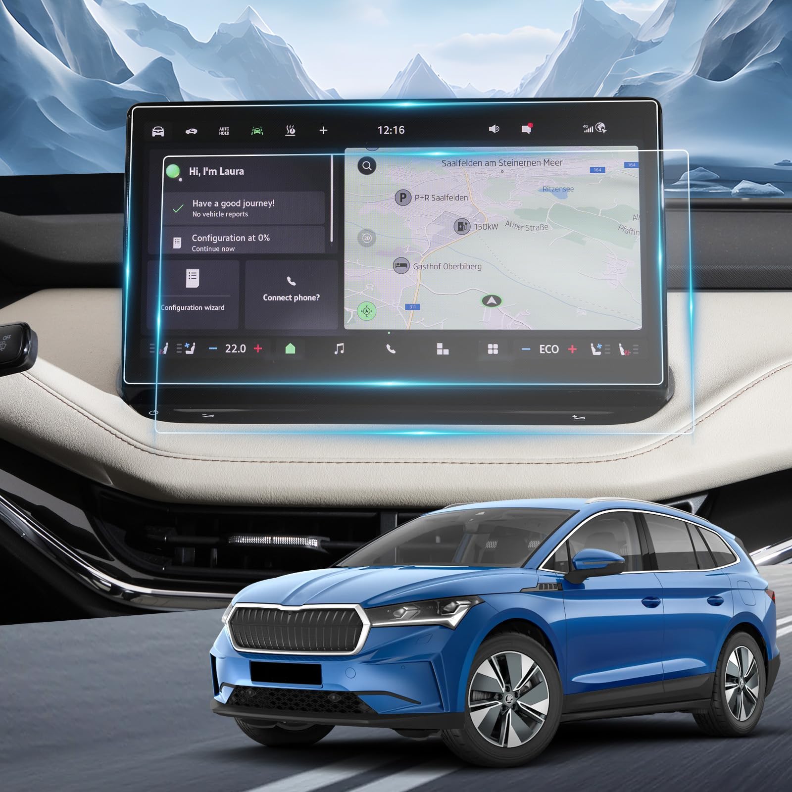 YEE PIN Pack of 2 PET Material Skoda Enyaq iV 2021-2023 2024 13 Inch Screen Protector Navigation Screen Protector Scratch-Resistant Transparent Centre Console Protective Film