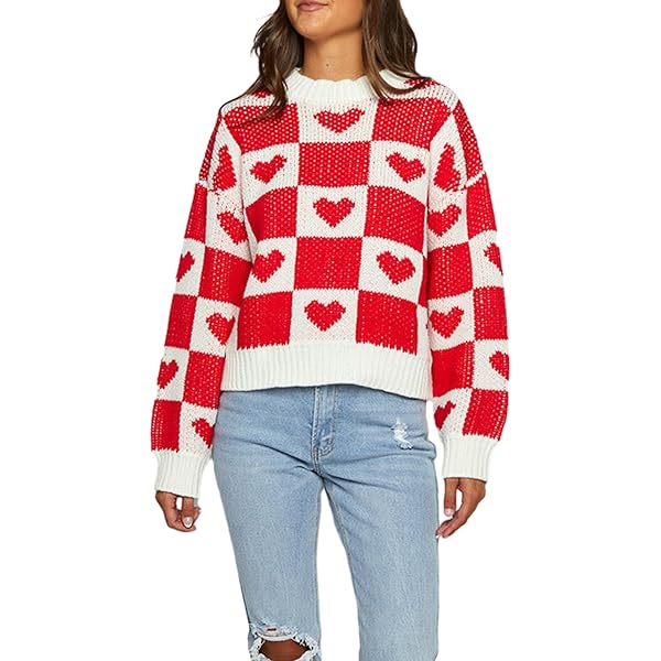 Women Y2k Heart Sweater Cute Graphic Long Sleeve Crewneck