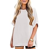 Tankaneo Womens Oversized T Shirts Summer Casual Ribbed Batwing Short Sleeve Tunic Tops Loose Fit Dolman Sleeve Tees