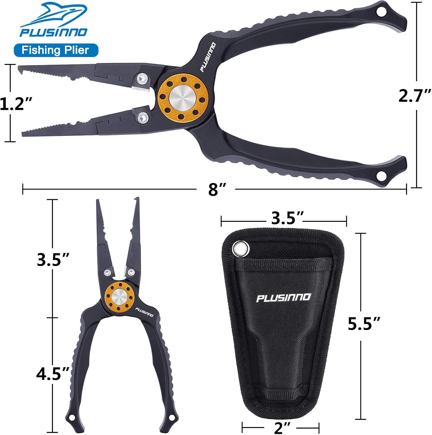 PLUSINNO 8” Fishing Pliers, 6061 Stainless Steel Fishing Tools, Split Ring Pliers Hook Removers, Tungsten Carbide Cutters, Corrosion Resistant Teflon Coating, Saltwater Resistant Fishing Gear : Sports & Outdoors