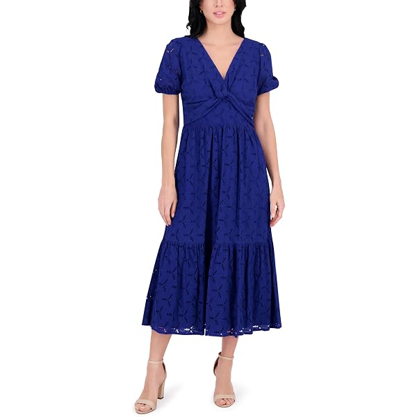 kensie short sleeve smocked waist a-line midi dress Kensie Short Sleeve Smocked Waist A-Line Midi Dress