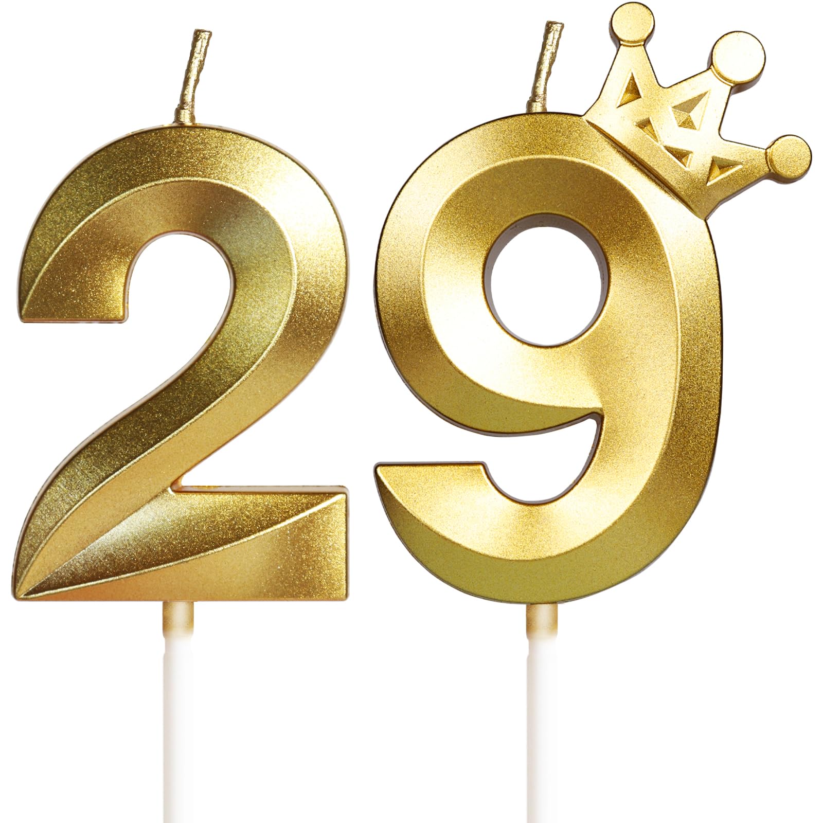 Photo 1 of 29th Birthday Candles for Cake, Number 29 Gold Candles with Crown, 3D Design Birthday Cake Topper for Women Men Birthday Party Wedding Anniversary Celebration Decorations Supplies