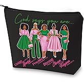 WZMPA Sorority Sisters Cosmetic Makeup Bag Pink and Green Gift God Says You Are Sorority Makeup Zipper Pouch Bag Greek Sorority Paraphernalia (God Says AK BL)