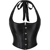Moessa Women's Sexy Halter Corset Tops Vintage Lace Up Backless Boned Bustier Bodyshaper Crop Tops