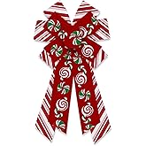 Large Christmas Wreath Bows Christmas Decor Bows Red White Strips Candy Cane Ribbon Bows for Wreath, New Year Tree Topper Bows for Xmas Party Decoration Home Indoor Outdoor Wreath Ornament Supplies