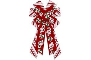 HEUREPPY Large Christmas Wreath Bows Christmas Decor Bows Red White Strips Candy Cane Ribbon Bows for Wreath, New Year Tree Topper Bows for Xmas Party Decoration Home Indoor Outdoor Wreath Ornament Supplies