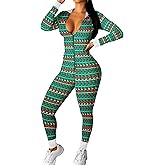 Ekouaer Christmas Onesie Women Sexy Pajamas Zipper Halloween Onepiece Bodycon Outfit Jumpsuit Costume S-XXL