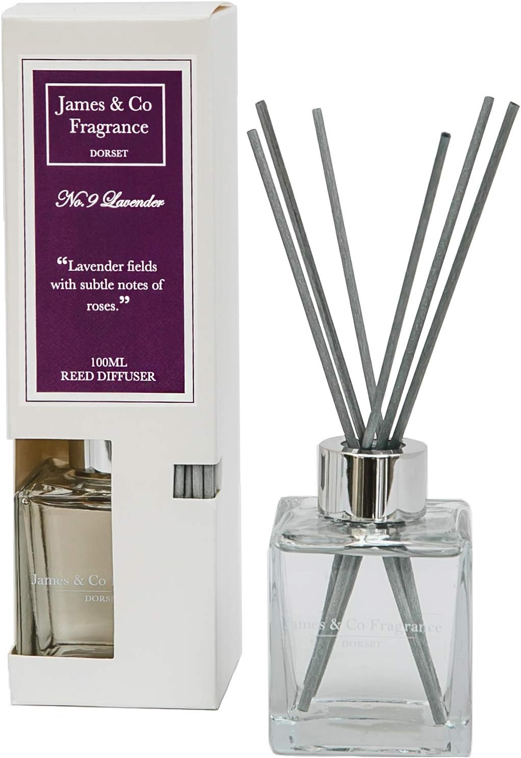 James & Co No.9 Lavender (Lavender & Rose) 100ml Home Fragrance Reed Diffuser Set, Purple, 100 ml (Pack of 1)