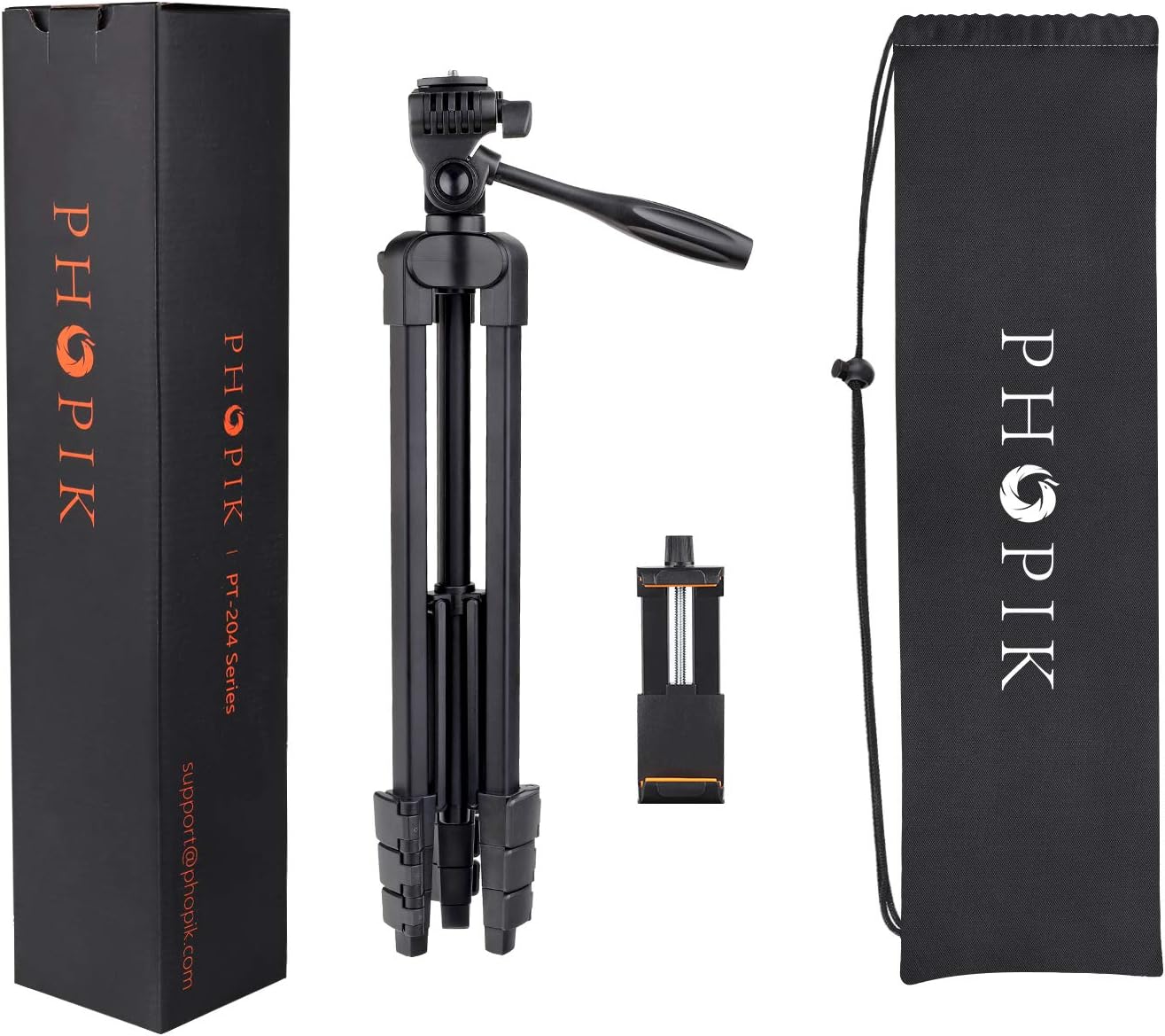 PHOPIK Lightweight Phone Tripod 55-Inch, Video Tripod with 360 Panorama and 1/4” Mounting Screw for Mirrorless/Gopro/DSLR Camera, Phone Holder for Smartphone, Max Load 6.6 Lbs, Carry Bag Inclued. : Camera & Photo