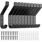 susswiff 10-Pack Coat Hook for Hanging, 20LB (Max), Stainless Wall Hooks for Towel, Hat, Backpack, Key, Clothes, Wall Mounted Coat Hanger for Closet, Metal, Black, 3.75"