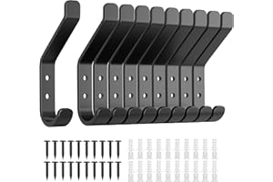 susswiff 10-Pack Coat Hook for Hanging, 20LB (Max), Stainless Wall Hooks for Towel, Hat, Backpack, Key, Clothes, Wall Mounted Coat Hanger for Closet, Metal, Black, 3.75"
