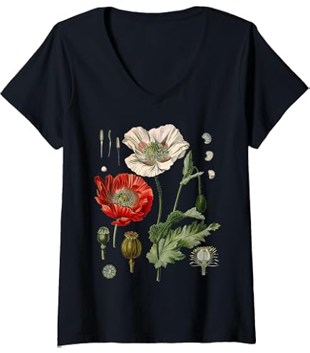 Amazon.com: Women's Red Poppy Botanical Poppies Red Poppy V-Neck T