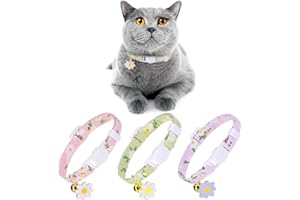 DILLYBUD 3 Pack Breakaway Cat Collars with Bell- Daisy Pendant Spring Cat Collar for Girl Boy Cats with Safety Buckle- Cute Kitten Collar Adjustable 8"-12" for Kitty Puppy Small Pets