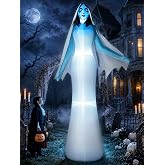 zukakii 12FT Giant Halloween Inflatables Ghost Bride with Built-in Whole-Body Blue LEDs, Spooky Halloween Decorations Outdoor Huge Blow Up Yard Decoration Creepy Blowups Large for Holiday & Party