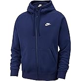 Nike Men's Sportswear Club Fleece Full Zip Hoodie, Fleece Zip-Up Hoodie Men, Midnight Navy/Midnight Navy/White, L-T