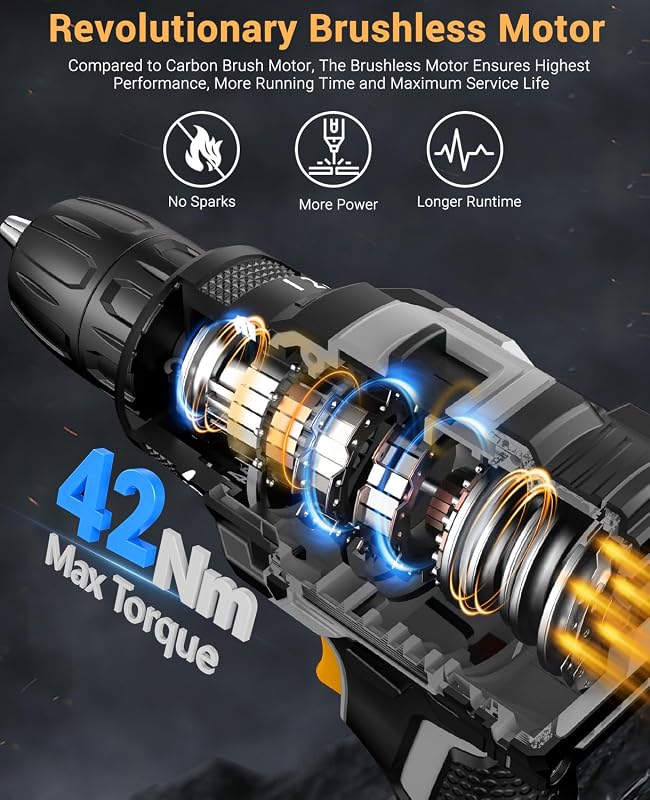 Perceuse Visseuse Sans Fil Brushless 21 V, 42N.m, 2,0 Ah