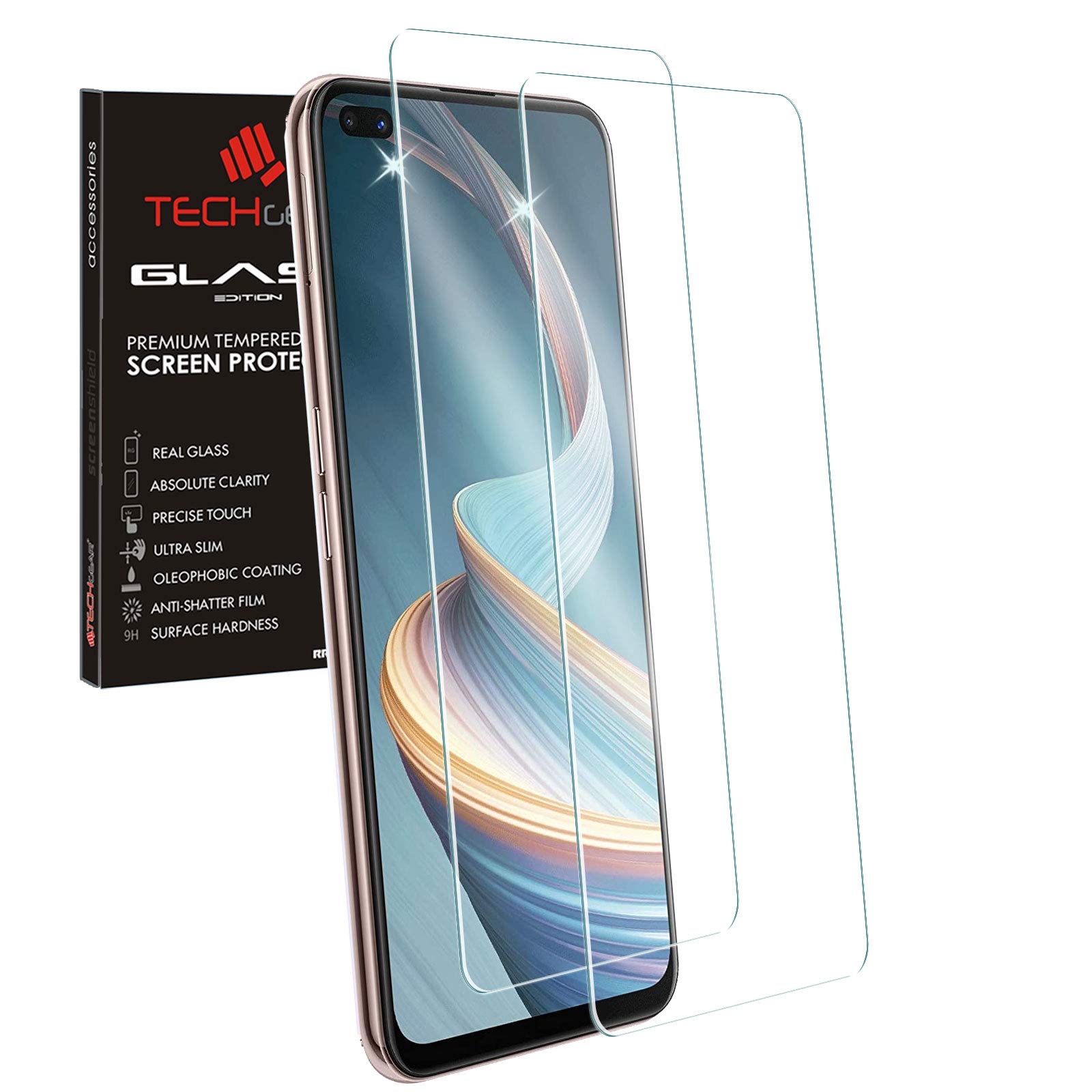 TECHGEAR 2 Pack of GLASS Edition for Oppo Reno4 Z 5G (Reno 4Z 5G), Tempered Glass Screen Protectors Cover [2.5D Round Edge] [9H Hardness] [Crystal Clarity] [Scratch-Resistant] [No-Bubble]