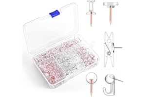 GOOLADA 275pcs Clear Push Pins,5 Types Clear Thumb Tacks, Plastic Head Thumbtacks, Tacks, TACS, Push Pins for Bulletin Board, Wall, Cork Board, Shadow Box Accessories