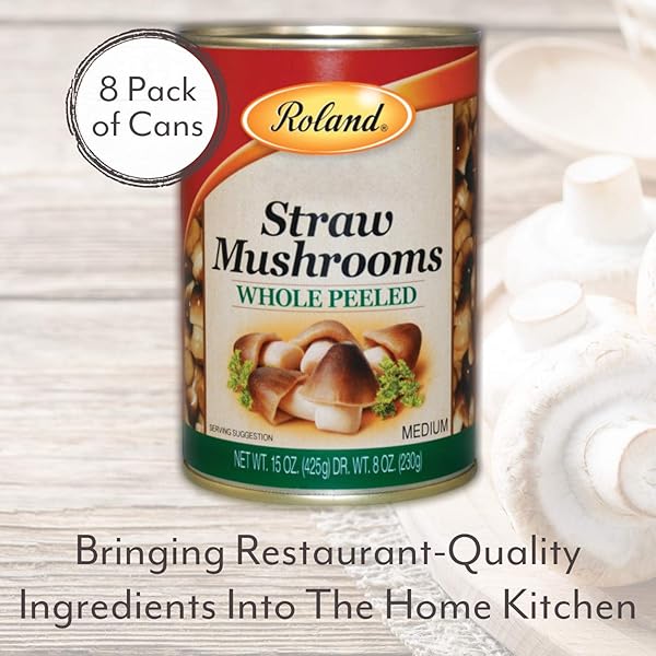 ROLAND FOODS WHOLE PEELED STRAW MUSHROOMS, SPECIALTY IMPORTED FOOD, 15 OUNCE CAN, PACK OF 8