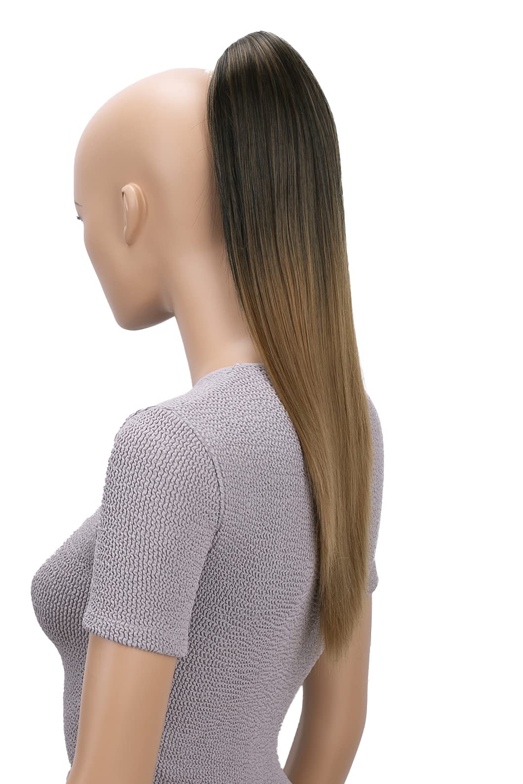CAISHA 20" Hairpiece Ponytail Clip On Extensions With Butterfly Claw Straight Ombré Black Brown H110 — image 1