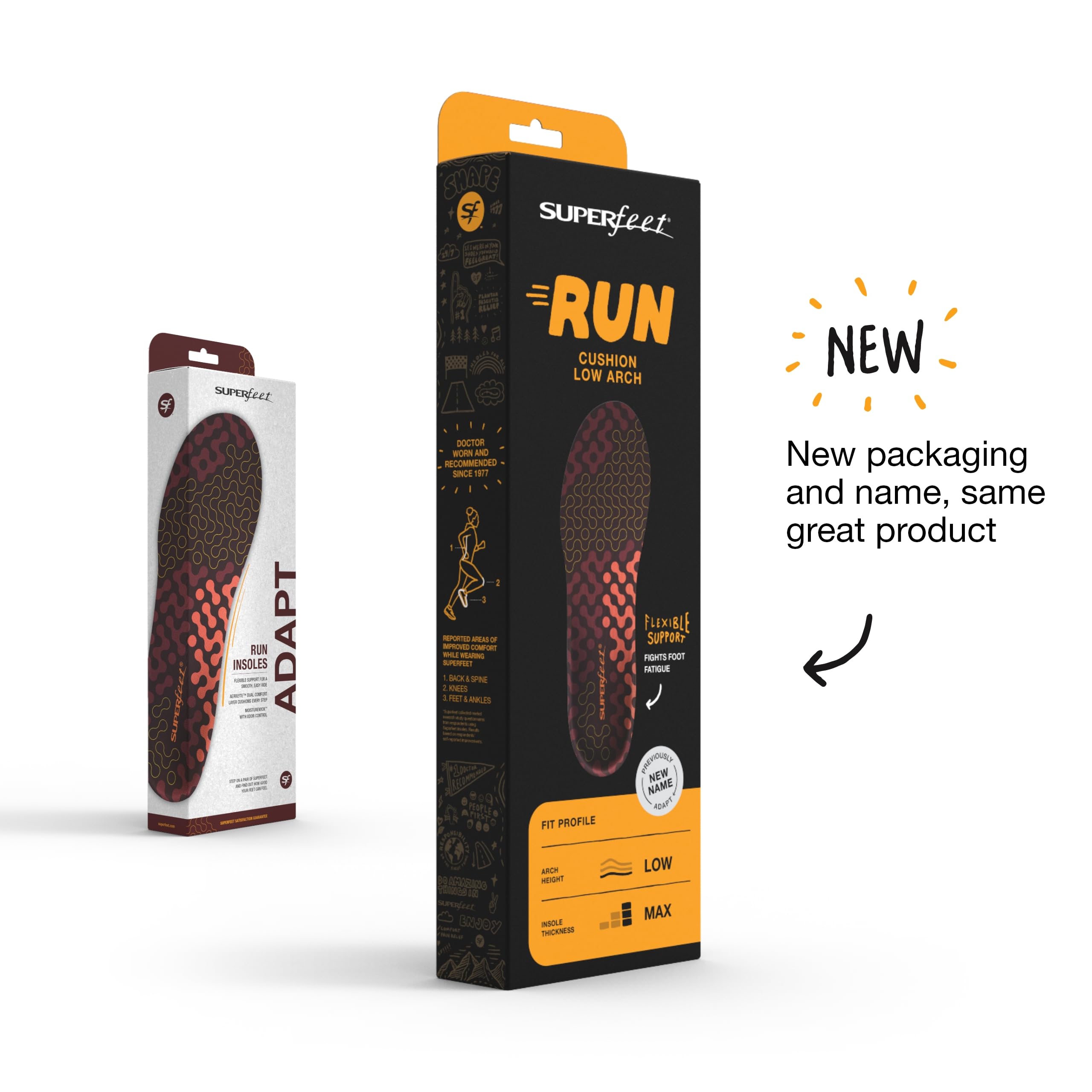 Superfeet Run Cushion Low Arch Insoles - Low Arch Support - Trim-to-Fit Inserts for Running Shoes - Professional Grade - 7.5-9 Men / 8.5-10 Women