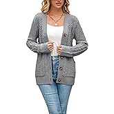 BuyiRen Womens Cardigan Sweaters Cable Knit Sweater 2025 Fall Winter Chunky Open Front Button Down Coats with Pockets