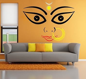 Decor Kafe 'Maa Durga Face Art' Wall Sticker (PVC Vinyl Film, 116.83 cm x 86.36 cm x 2.54 cm, Yellow)