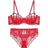 Guoeappa Women's Sexy Lace Bra and Panty Set (Cup Sized 32B-42D) 2 Piece Lingerie Floral Lace Underwire Bra Panty