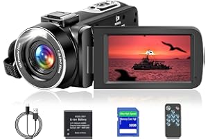 SIRMEUE Video Camera Camcorder, Full HD 1080P Camcorder 48MP 16X Digital Video Camera for YouTube, 3.0 Inch IPS Screen Vlogging Camera Recorder with 32GB Card, Remote Control, and Battery