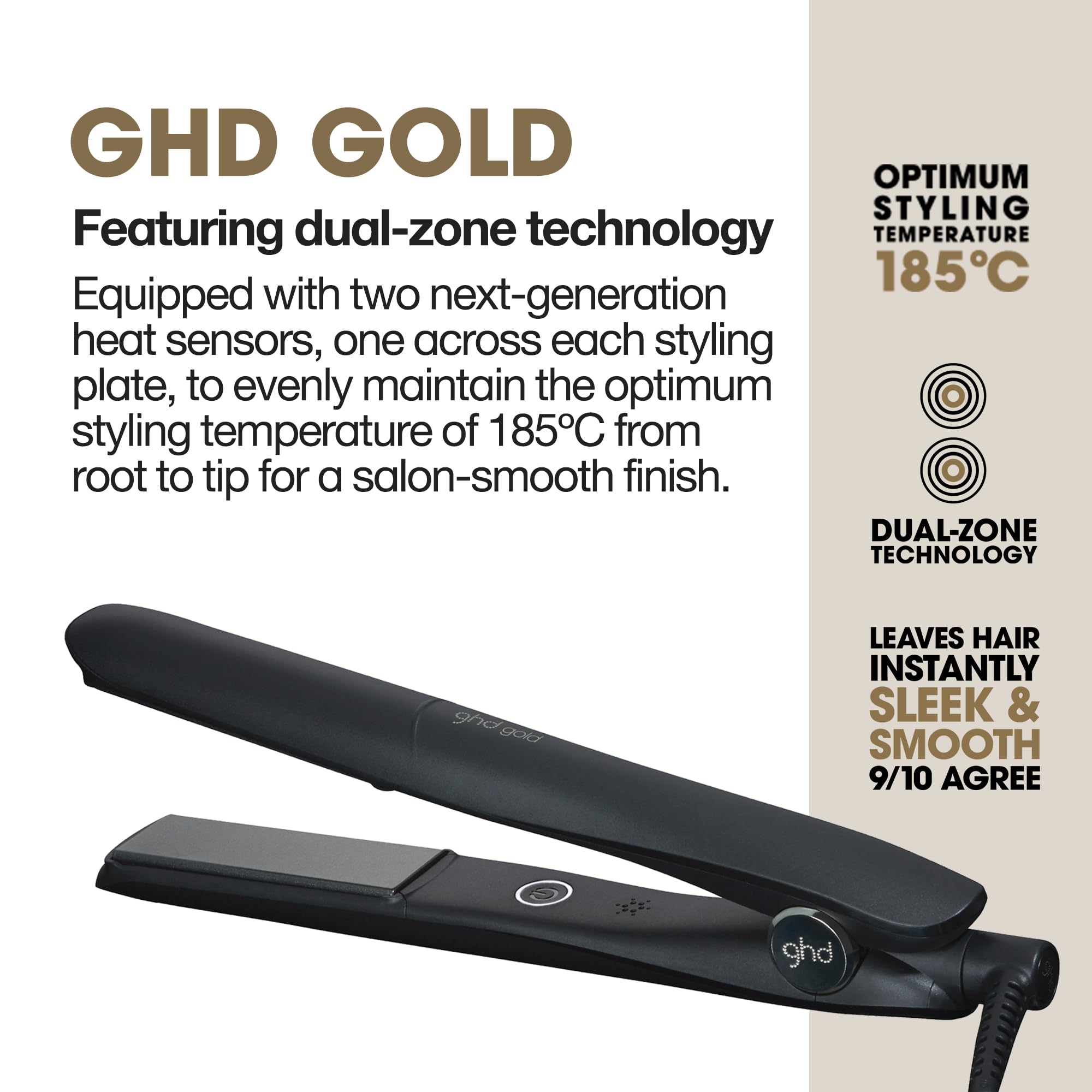 ghd Gold Hair Straightener & Styler - Professional Styling, for Sleek, Smooth Styles with More Shine - for All Hair Types (UK Plug)