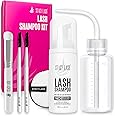 STACY LASH Lash Shampoo Kit Foaming Cleanser with Eye Lash Spoolies & Rinse Bottle & Cleansing Pad & Brush for Eyelash Extensions & Clusters & Natural Eyelashes